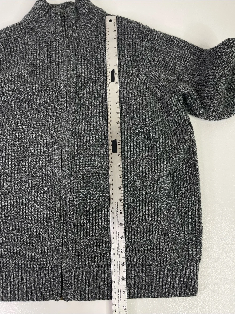 L.L. Bean Full Zip Organic Cotton Marled Knit Sweater Gray Men's XL-Reg